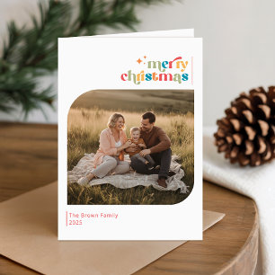 Moderne Retro Prettig Kerstwens Foto Gevouwen Kaart