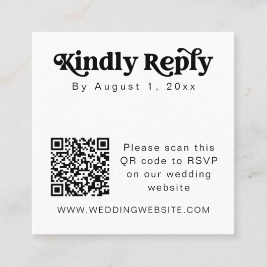 Moderne Retro QR Code Vierkante RSVP Insert Kaart Vierkante Visitekaartje (Voorkant)