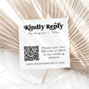 Moderne Retro QR Code Vierkante RSVP Insert Kaart Visitekaartje