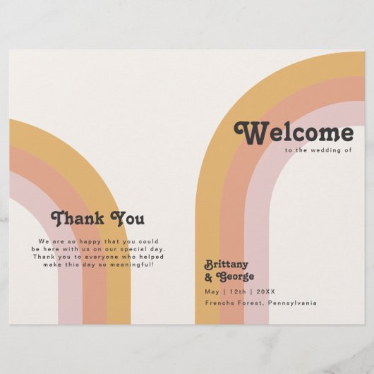 Moderne Retro Rainbow Budget Programme de mariage (Devant)