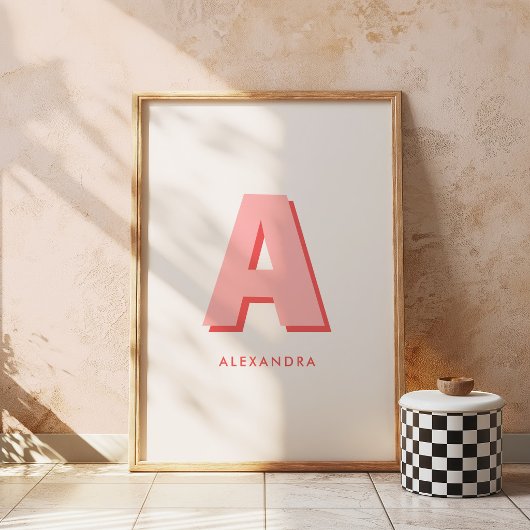 Moderne Retro Roze Aangepaste Monogram Eerste Lett Poster