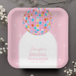Moderne Retro Roze Disco Bal 70s 80s Bruidsfeest Papieren Bordje