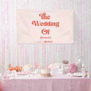 Moderne Retro Roze En Oranje Typografie Trouwen Spandoek