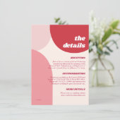 Moderne Retro Roze Rode Boogbogen Bruiloft Details Informatiekaartje (Staand voorkant)