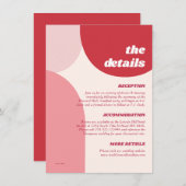 Moderne Retro Roze Rode Boogbogen Bruiloft Details Informatiekaartje (Voorkant / Achterkant)