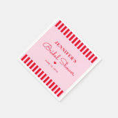 Moderne Retro Roze & Rode Strepen Bruidsdouche Servet (Hoek)