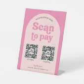 Moderne Retro Roze Scan om te Betalen 2 QR-code be Reclamebord Met Voetstuk (Voorkant)