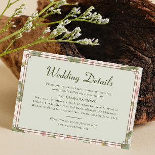 Moderne Retro Sage Groen en Blush Wedding Details Informatiekaartje