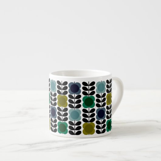 Moderne Retro Spot Bloemen Stem, Blauw groen Espresso Kop (Voorkant rechts)