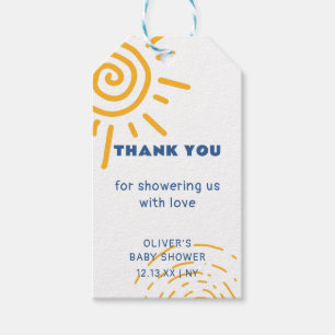 Moderne retro straal van zonneschijn Baby shower Cadeaulabel