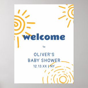 Moderne retro straal van zonneschijn Baby shower w Poster