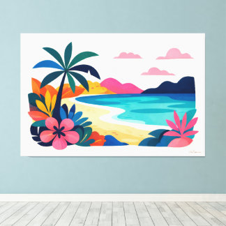 Moderne retro strand scene 02 canvas afdruk