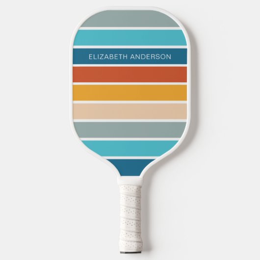Moderne Retro Sunset Stripes gepersonaliseerd Pickleball Paddle (Voorkant)