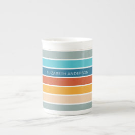 Moderne Retro Sunset Stripes gepersonaliseerd Porselein Kop