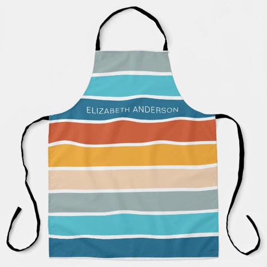 Moderne Retro Sunset Stripes gepersonaliseerd Schort (Voorkant)