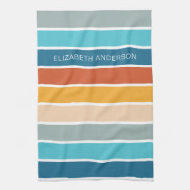 Moderne Retro Sunset Stripes gepersonaliseerd Theedoek