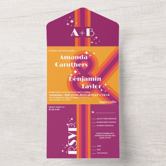 Moderne, Rétro tout en un Faire-part de mariage (À l'intérieur)