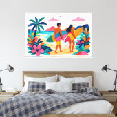 Moderne retro tropische surf 01 canvas afdruk (Insitu (Slaapkamer))