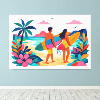 Moderne retro tropische surf 01 canvas afdruk