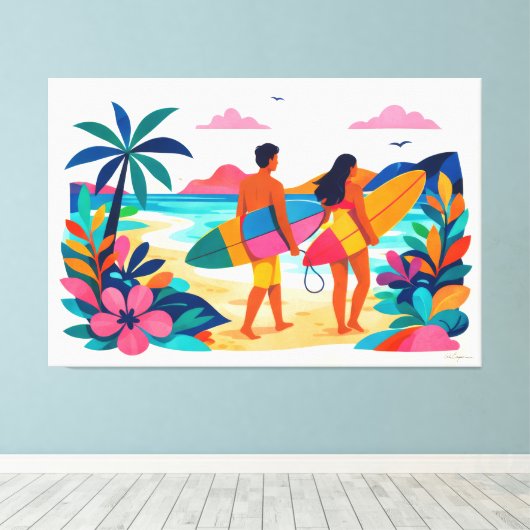 Moderne retro tropische surf 01 canvas afdruk (Insitu (Houten vloer))