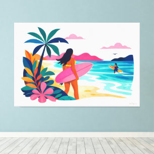 Moderne retro tropische surf 03 canvas afdruk