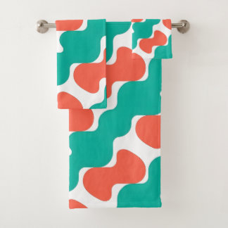 Moderne Retro Turquoise en Koraal Golvende Krachti Bad Handdoek