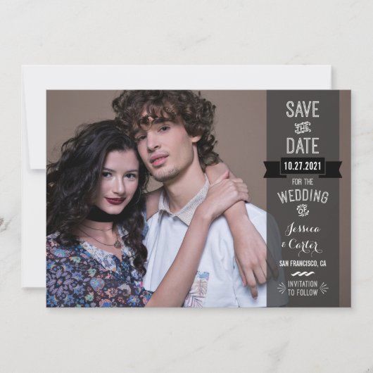Moderne Retro Typografie Foto Bewaar de datum Save The Date (Voorkant)