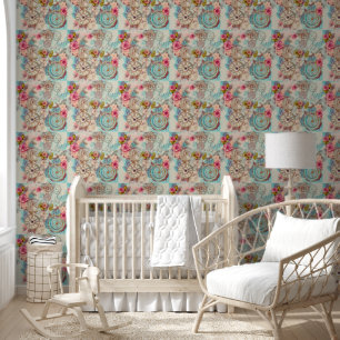 Moderne Retro Victoriaans Pastel Steampunk Bloemen Behang
