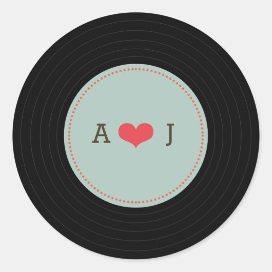 Moderne Retro Vinyl Record Bruiloft Blauwe Envelop Ronde Sticker (Voorkant)