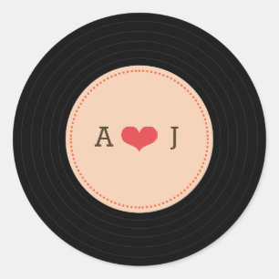 Moderne Retro Vinyl Record Bruiloft Envelop Ronde Sticker