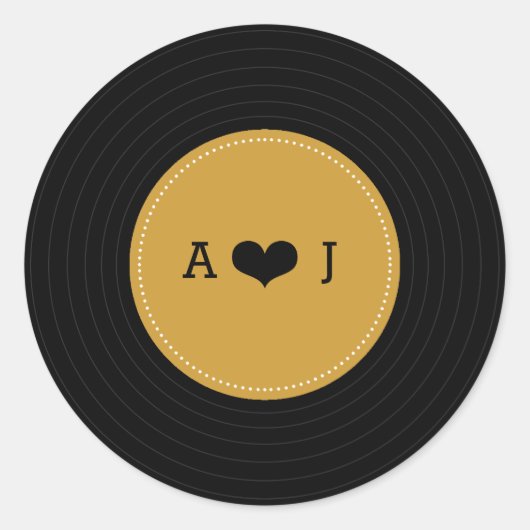 Moderne Retro Vinyl Record bruiloft (goud / zwart) Ronde Sticker (Voorkant)