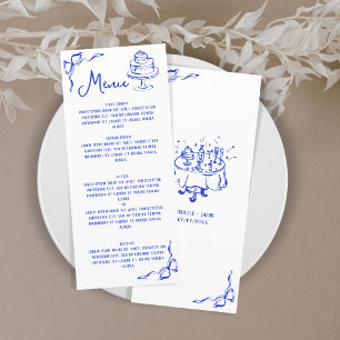 Moderne Retro Whimsical Blauwe Hand Getrokken Boog Menu