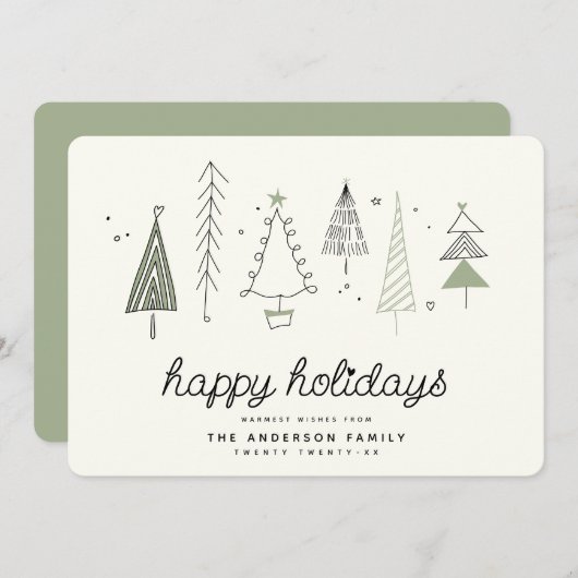 Moderne Retro Whimsical Kleine Boom Bos Familie Feestdagenkaart (Voorkant / Achterkant)