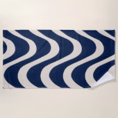 Moderne Retro Zomer Blauwe Golven Strepen Strandlaken (Voorkant)