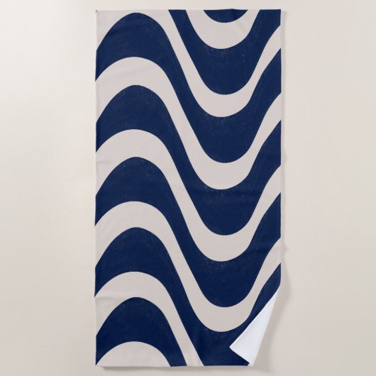 Moderne Retro Zomer Blauwe Golven Strepen Strandlaken (Voorkant)