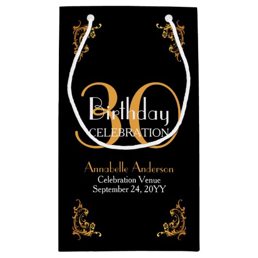 Moderne Retro Zwart Goud 30e Verjaardag Klein Cadeauzakje (Achterkant)