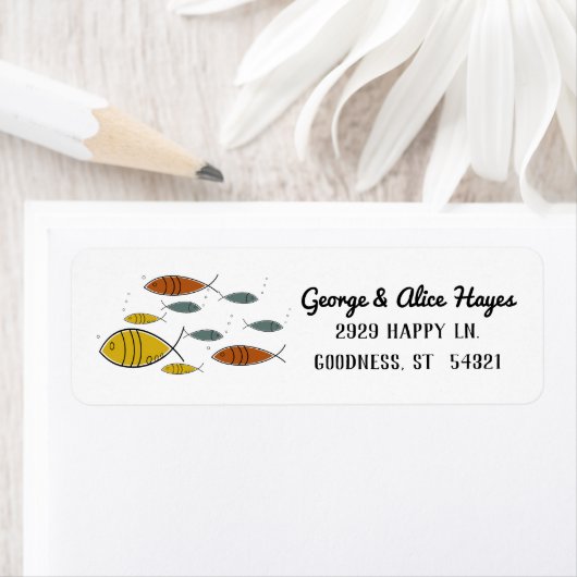 Moderne retro zwemvissen uit het midden van de ee etiket (Insitu)