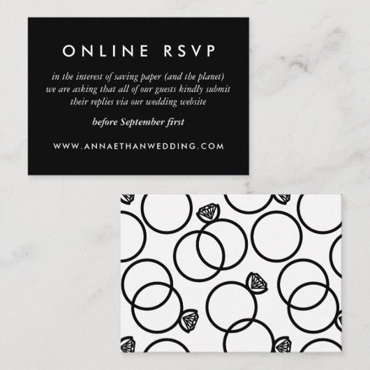 Moderne Ringen Zwart Wit Trouwen Online RSVP Kaart (Voorkant / Achterkant)