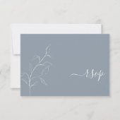 Moderne, robuust blauw script botanische QR-code R RSVP Kaartje (Voorkant)