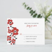 Moderne rode annemonbloem | Weddenschap RSVP (Staand voorkant)