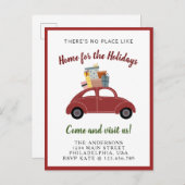 Moderne rode auto met cadeau kerstvakantie aankondigingskaart (Voorkant / Achterkant)