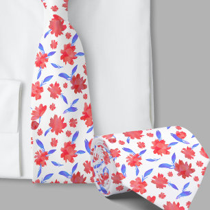 Moderne rode blauwe waterverf bloemen stropdas