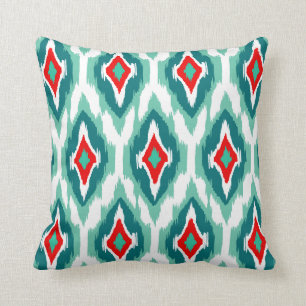 Moderne rode blauwgroen turquoise Ikat Tribal Patt Kussen