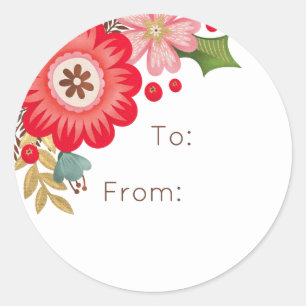 Moderne Rode Bloemen Kerst Ronde Gift Sticker