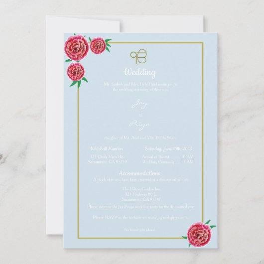 Moderne rode bloemen uitnodiging (Sikh Ek Onkar) (Voorkant)