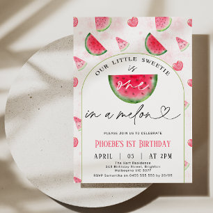 Moderne rode boog 1 in een meloen 1e verjaardag kaart