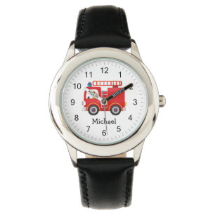 Moderne rode brandweerwagen gepersonaliseerde naam horloge