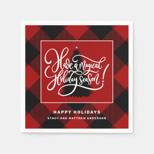 Moderne rode buffel geruite kerstpapier servet (Voorkant)