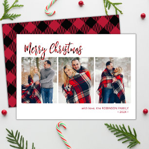 Moderne Rode Buffel Plaid 3 Multi Foto Kerstmis Feestdagenkaart