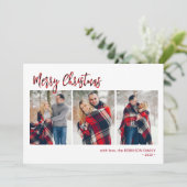 Moderne Rode Buffel Plaid 3 Multi Foto Kerstmis Feestdagenkaart (Staand voorkant)